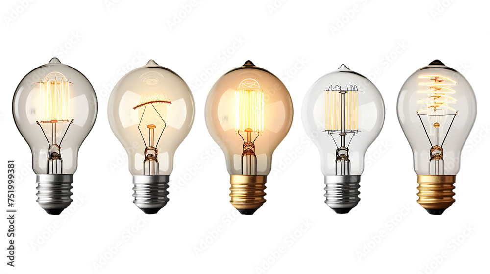 Set of Illuminated light bulb, isolated on transparent background Set of Illuminated light bulb, isolated on transparent background