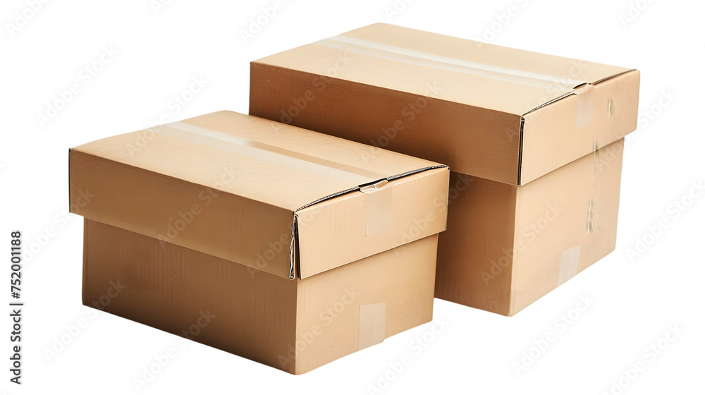 Fototapeta premium two closed cardboard boxes isolated on transparent background