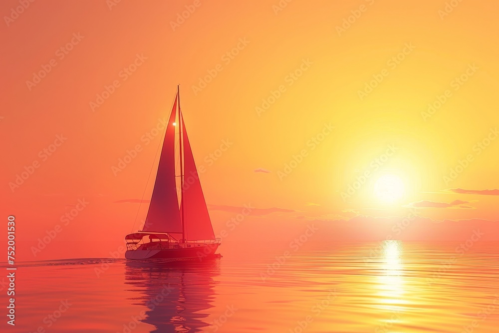 Sailboat and Sunset in the concept of peaceful sailing