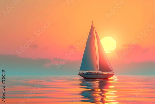 Sailboat and Sunset in the concept of peaceful sailing © toonsteb