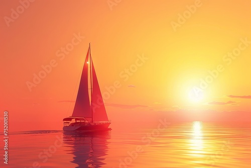 Sailboat and Sunset in the concept of peaceful sailing