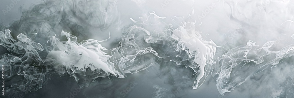 White Smoke Billowing Against a Grey Background - obrazy, fototapety, plakaty 