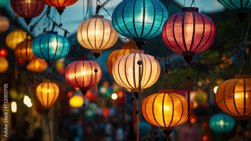 Colorful lanterns glowing at a festive event.