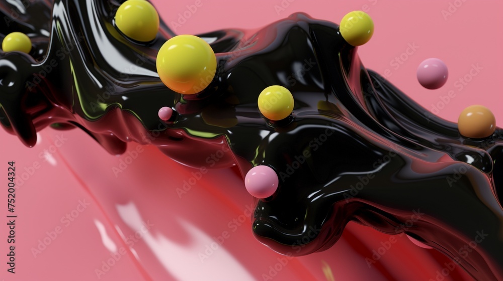 Abstract art of liquid style black paint flowing freely on canvas capturing the essence of movement candy style cute minimal 3D animation