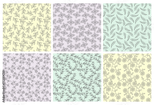 Decorative pattern set with line herbs elements