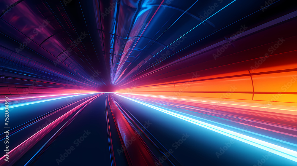 Tunnel traffic at night, highway lights on the road Tunnel traffic at night, highway lights on the road