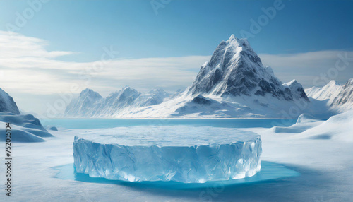 Frozen Frontier: Glacier Podium Set Against Snowy Landscape