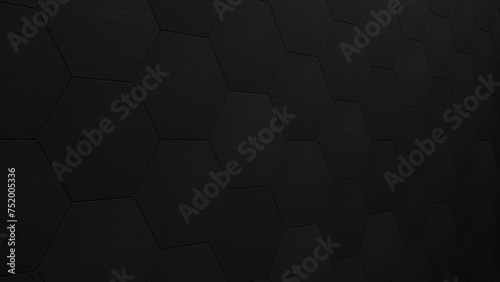 Dark Black Hexagon Metal Tiled Wall (3D Illustration)