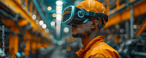 A factory worker wearing augmented reality glasses, receiving real-time instructions on how to operate machinery.