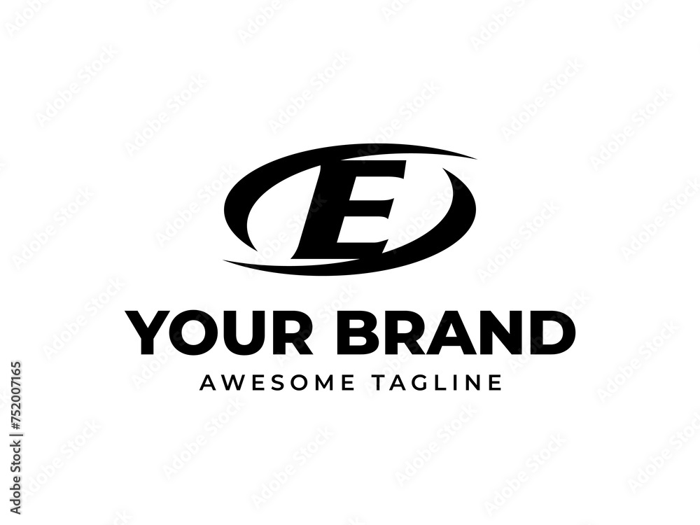 Abstract revolving letter E modern logotype design for Universal company