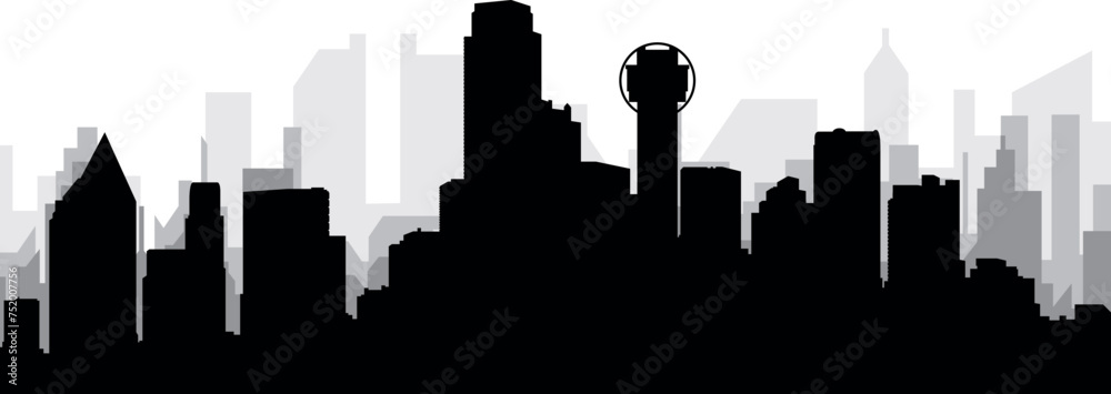 Black cityscape skyline panorama with gray misty city buildings background of the DALLAS, UNITED STATES OF AMERICA