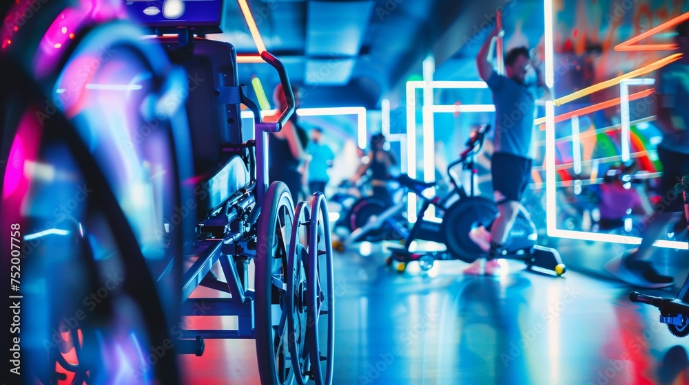 Engaged wheelchair users in an interactive gym environment with AI personal training assistance Engaged wheelchair users in an interactive gym environment with AI personal training assistance