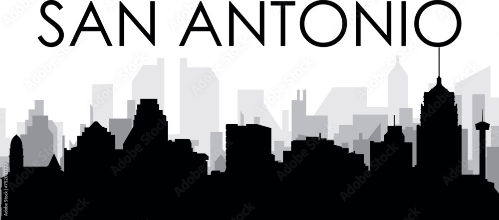 Black cityscape skyline panorama with gray misty city buildings background of the SAN ANTONIO, UNITED STATES OF AMERICA
