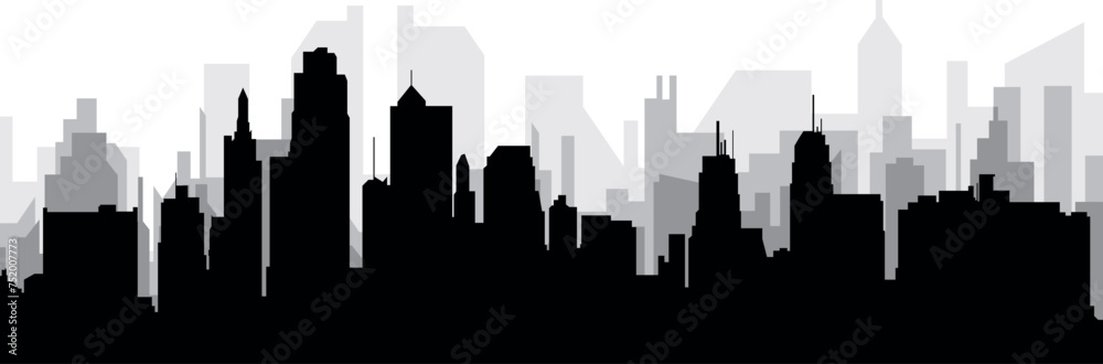 Black cityscape skyline panorama with gray misty city buildings background of the KANSAS CITY, UNITED STATES OF AMERICA