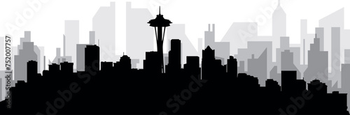 Black cityscape skyline panorama with gray misty city buildings background of the SEATTLE, UNITED STATES OF AMERICA