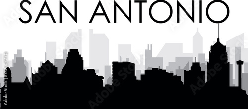 Black cityscape skyline panorama with gray misty city buildings background of the SAN ANTONIO, UNITED STATES OF AMERICA photo