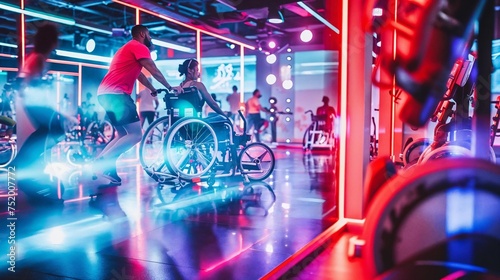 Innovative gym session demonstrating inclusivity with wheelchair users utilizing AI-driven fitness routines