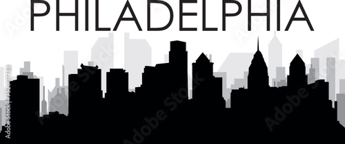 Black cityscape skyline panorama with gray misty city buildings background of the PHILADELPHIA  UNITED STATES OF AMERICA
