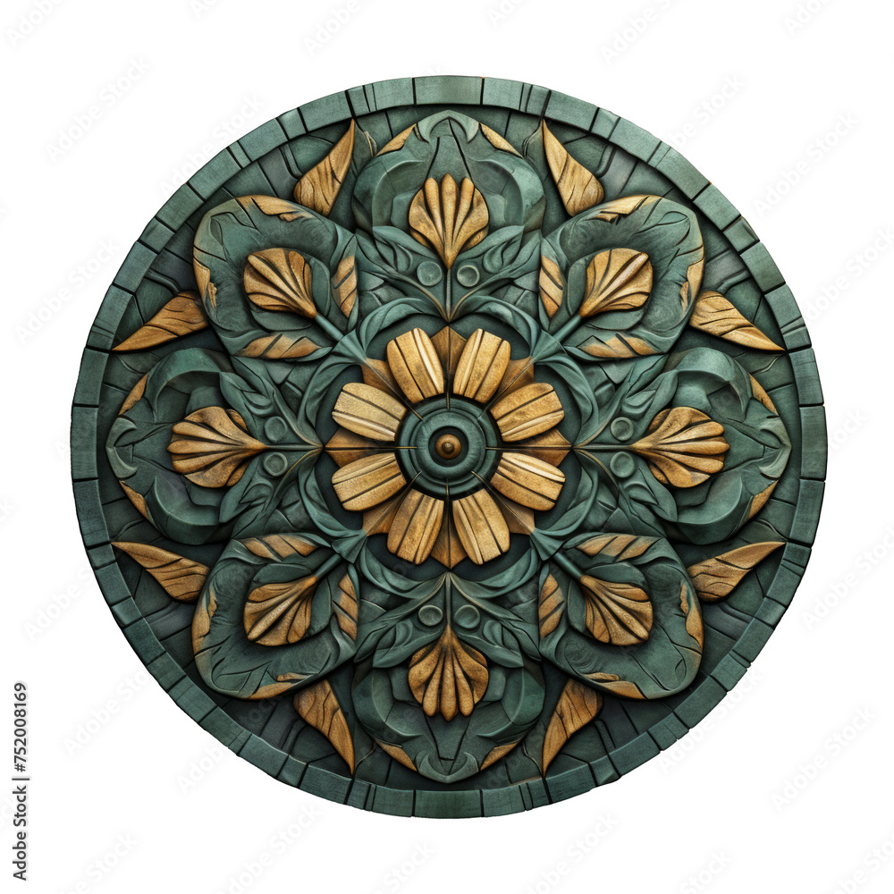 Sculpted Wooden Mandala with Natural Leaf Motifs and Verdant Tones Sculpted Wooden Mandala with Natural Leaf Motifs and Verdant Tones