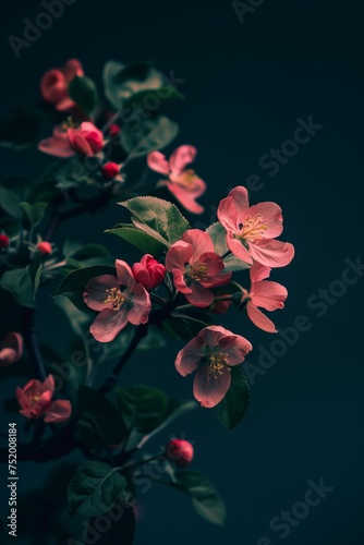 pink apple flowers on black background