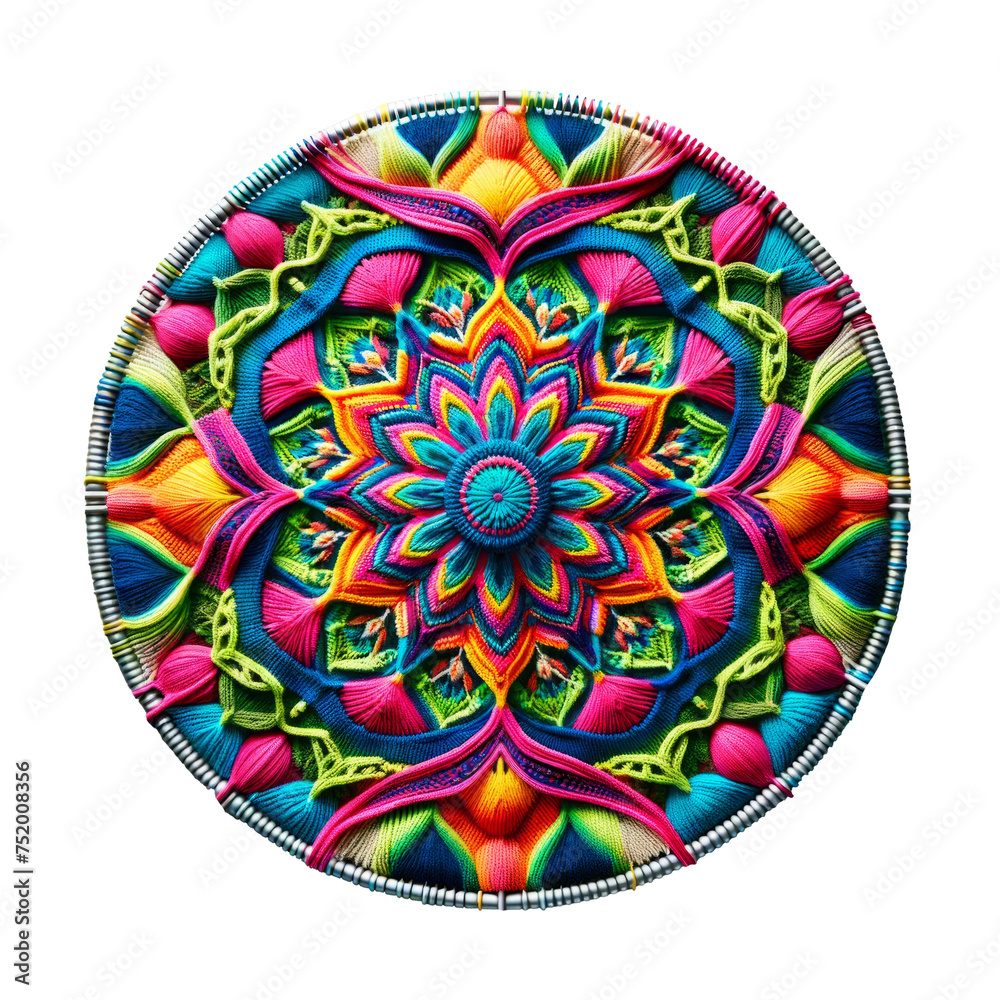Kaleidoscopic Fiber Art Mandala with Radiant Textile Patterns