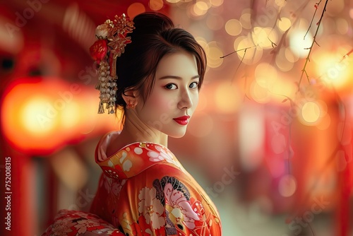 a beautiful Japanese woman dressed in Kimono