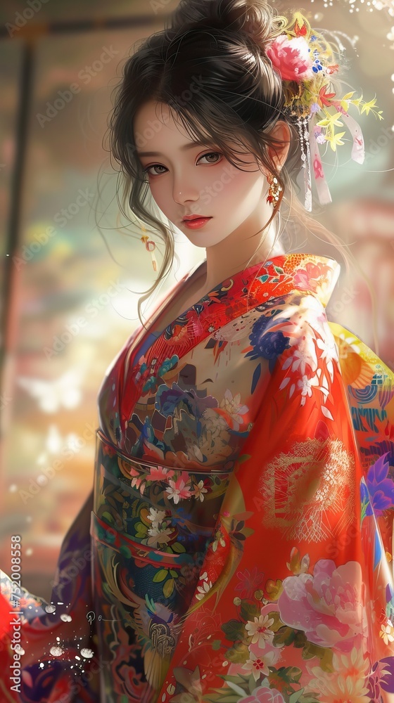 a beautiful Japanese woman dressed in Kimono