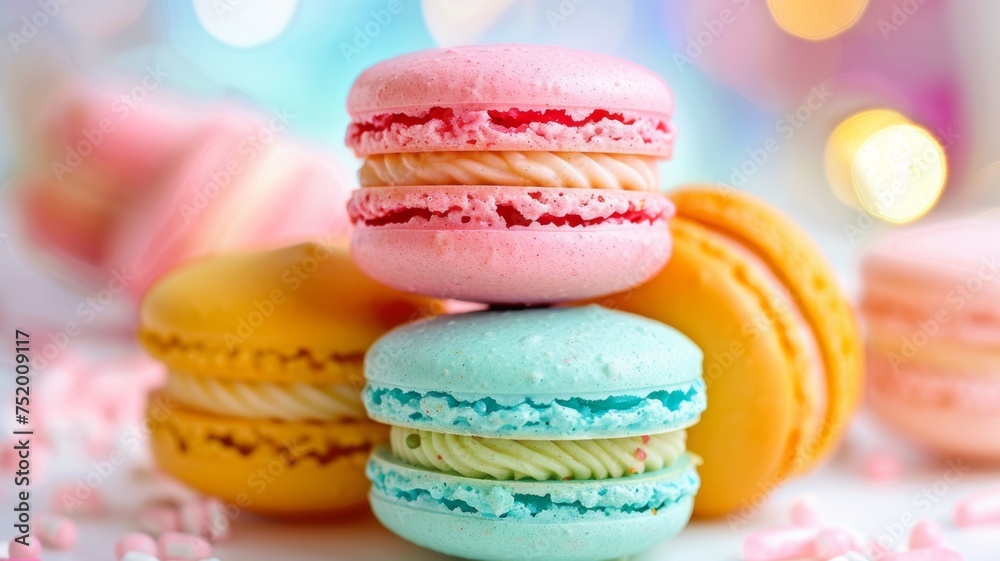 A selection of delicious and colorful macarons, a sweet and flavorful treat. A selection of delicious and colorful macarons, a sweet and flavorful treat.