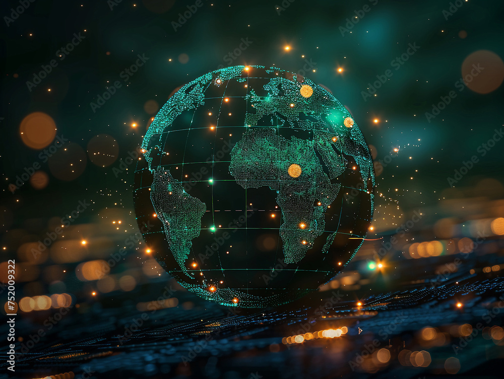 A digital globe highlighting carbon credit markets and green investment opportunities across the world A digital globe highlighting carbon credit markets and green investment opportunities across the world