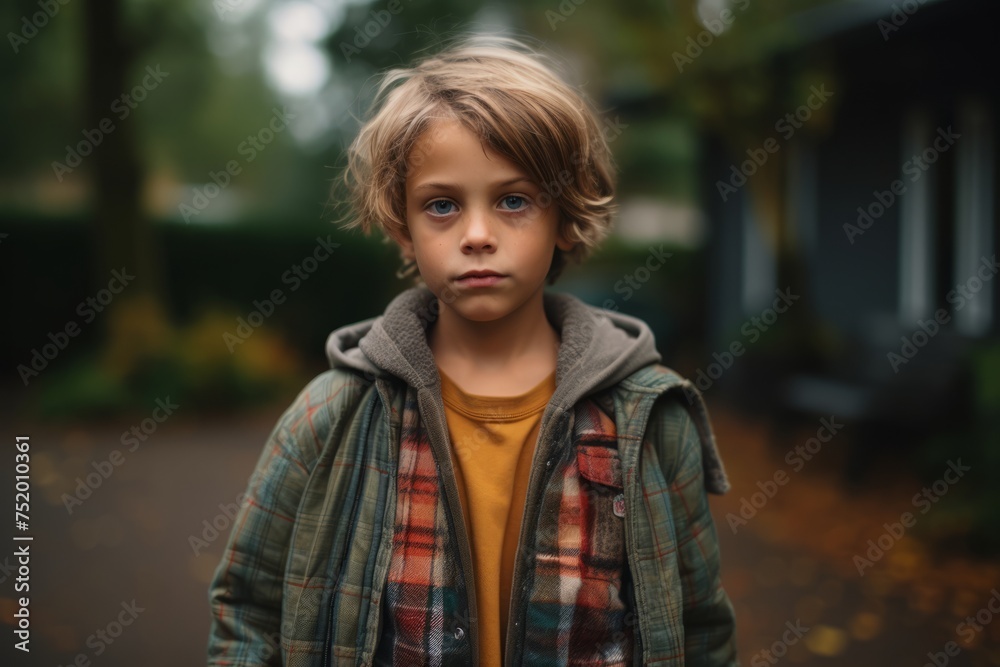 Portrait of a boy in the autumn park. The boy looks into the camera. Portrait of a boy in the autumn park. The boy looks into the camera.