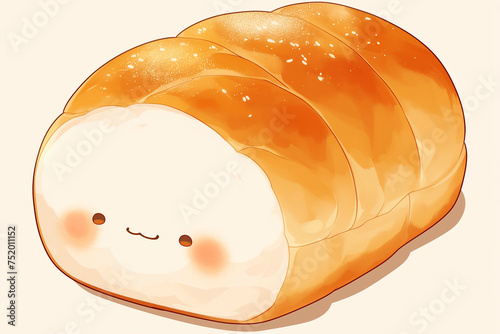 Cute illustration of an anthropomorphized loaf of bread with a smiling face photo