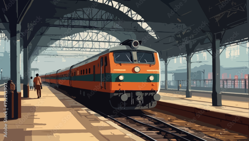 Indian train on the railway vector Generative AI 