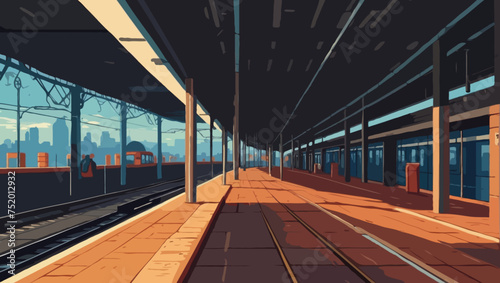 train station at evening Generative AI vector 