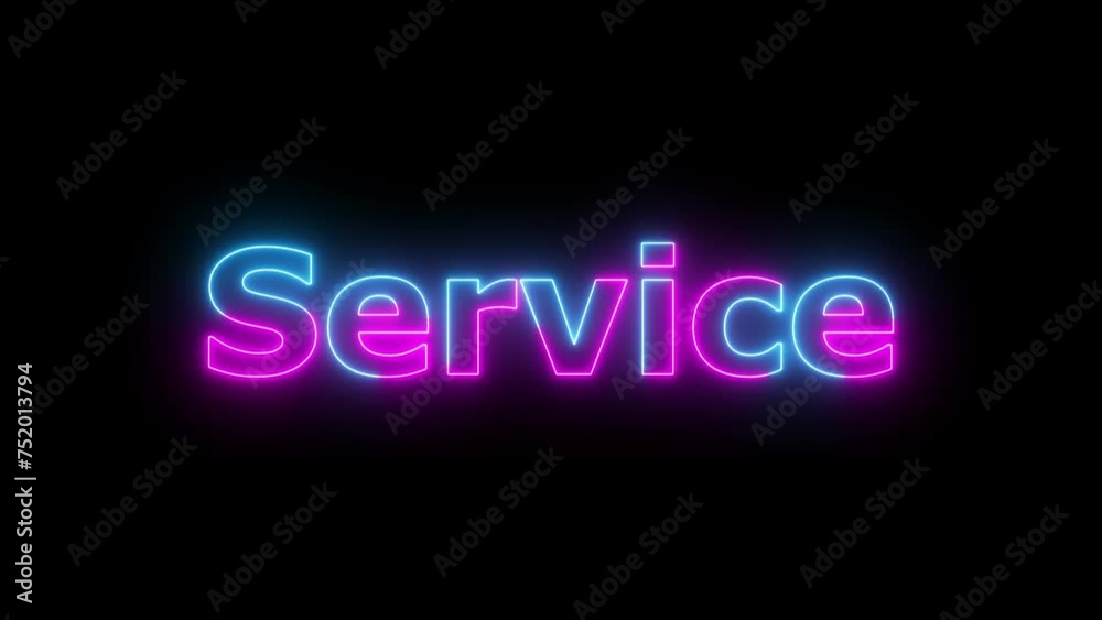 Abstract beautiful neon texture SERVICE word's animation on black background Abstract beautiful neon texture SERVICE word's animation on black background