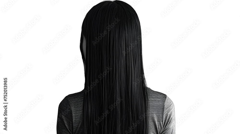 Fototapeta premium Photo of woman back with long straight hair, isolated on transparent background
