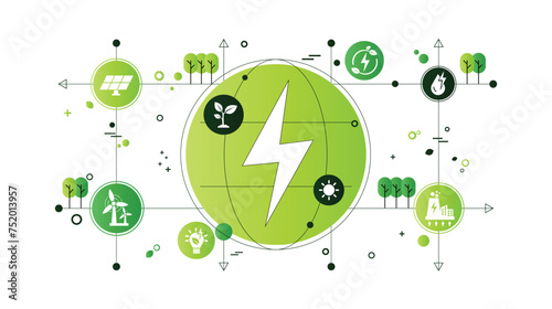 Renewable, green energy and save energy web banner. Ecology, Sustainable clean industrial factory, renewable energy sources and green electricity concept icons. Environment doodle flate design vector