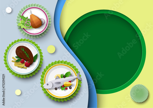 Paper cut food background with served delicious restaurant dish