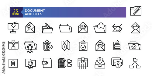 Document and Files web icons in line style. Employe, conference, project, document, contact us, productivity strategy, collection. Vector illustration.