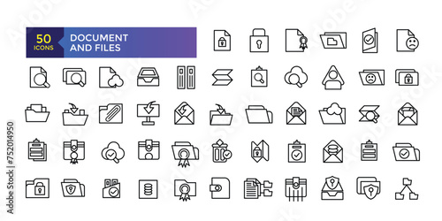 Document and Files web icons in line style. Employe, conference, project, document, contact us, productivity strategy, collection. Vector illustration.