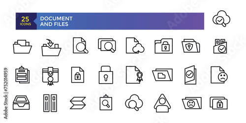 Document and Files web icons in line style. Employe, conference, project, document, contact us, productivity strategy, collection. Vector illustration.