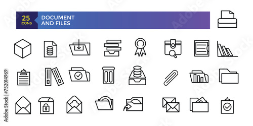 Document and Files web icons in line style. Employe, conference, project, document, contact us, productivity strategy, collection. Vector illustration.