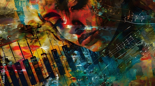 Abstract Painting of a Woman with a Piano, To provide an artistic representation of a womans love for music and the piano, and to serve as a photo