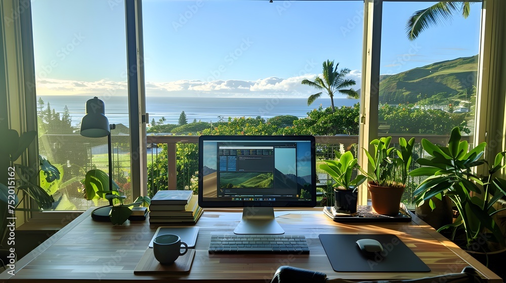 Home Office with a View Coastal Scenery Desktop, To provide a visually