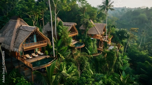 Luxury Resort in the Rainforest of Bali, To convey a sense of luxury and exclusivity in a tropical rainforest setting, perfect for travel, vacation, photo