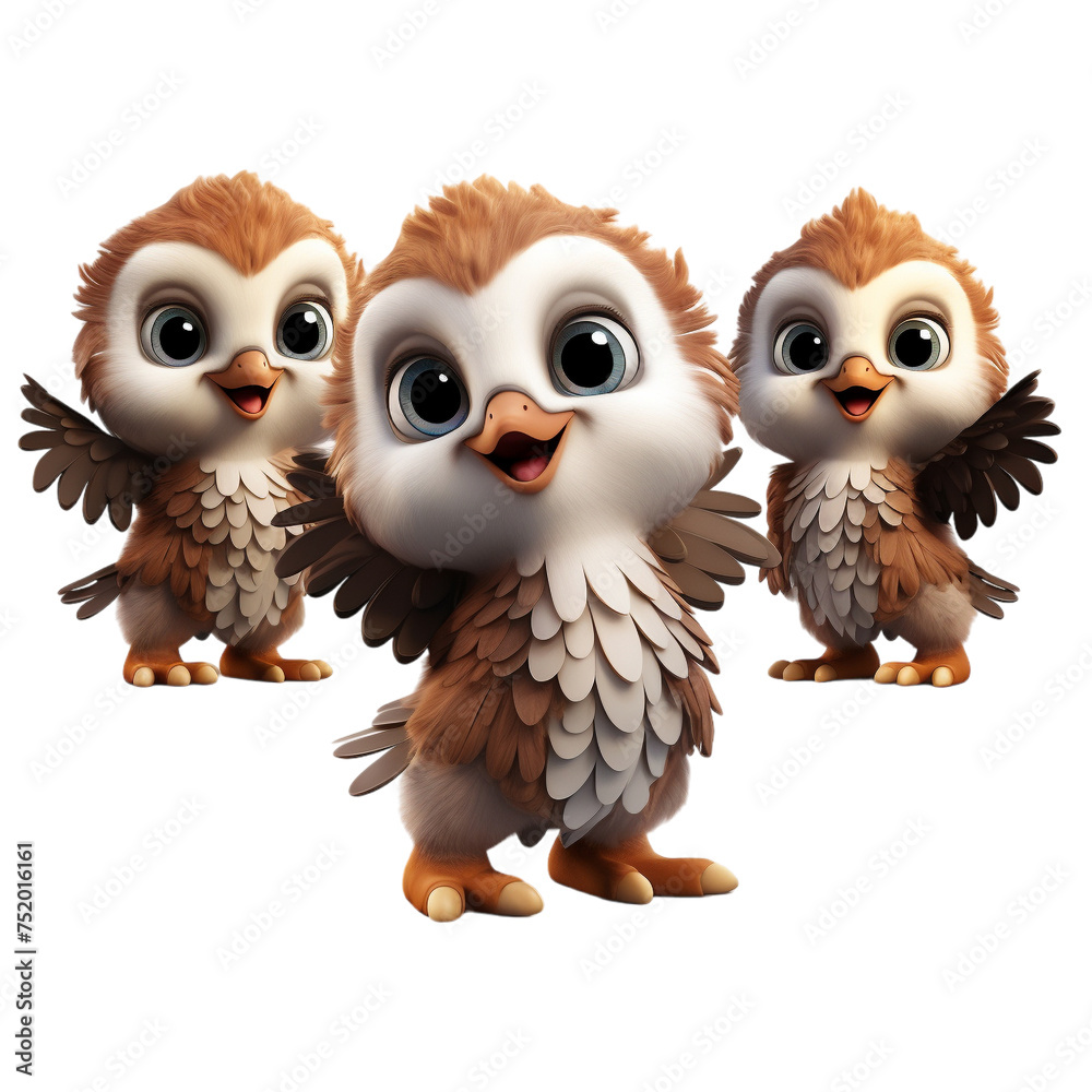 two owls in front of white background