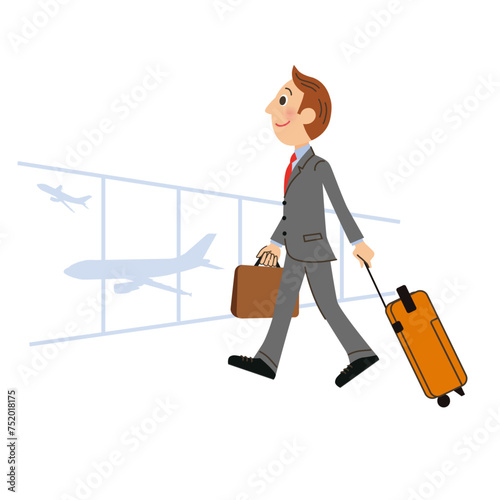空港にいる出張をするビジネスマン