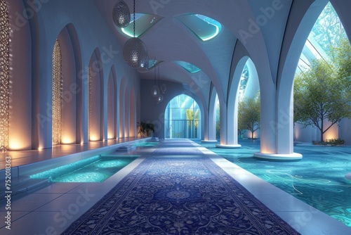 A tech-infused modern mosque interior