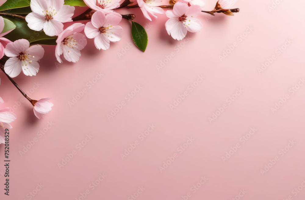 Obraz premium spring background, pink cherry blossom. Mockup for Mother's Day holiday, birthday, on light pink background, with sakura flowers , for party invitation design, with copy space.