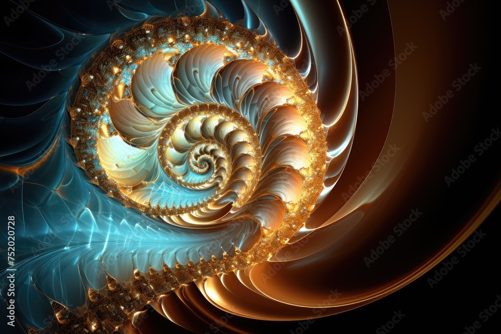 Abstract fractal. Fractal art background Nautilus shell for creative design. Decoration for wallpaper, closeup of a nautilus shell, Ai generated Abstract fractal. Fractal art background Nautilus shell for creative design. Decoration for wallpaper, closeup of a nautilus shell, Ai generated