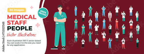 Medical Staff Illustrations. Great Bundle. Collection of scenes Doctor and Nurse Character Concept. Vector Illustrations